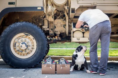 Trevor working on the DIY military truck conversion